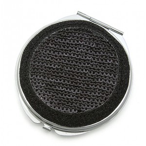 Compact Mirror - 12 PCS - Sequined - Black -MR-GM1284B